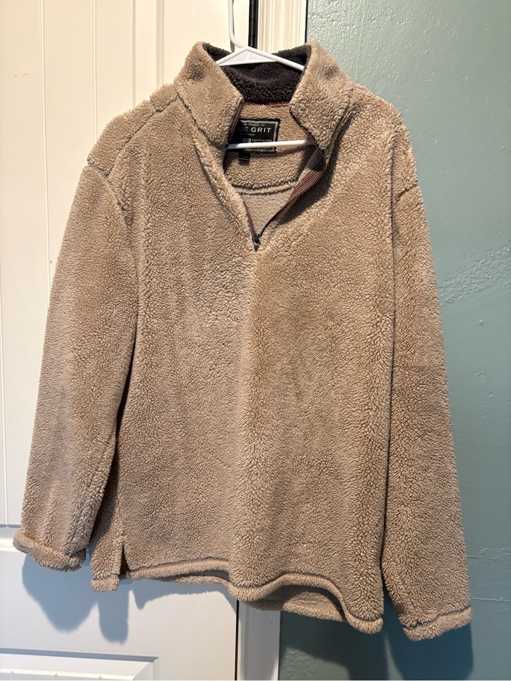True Grit Men's Sherpa Quarter-Zip Pullover - Taupe